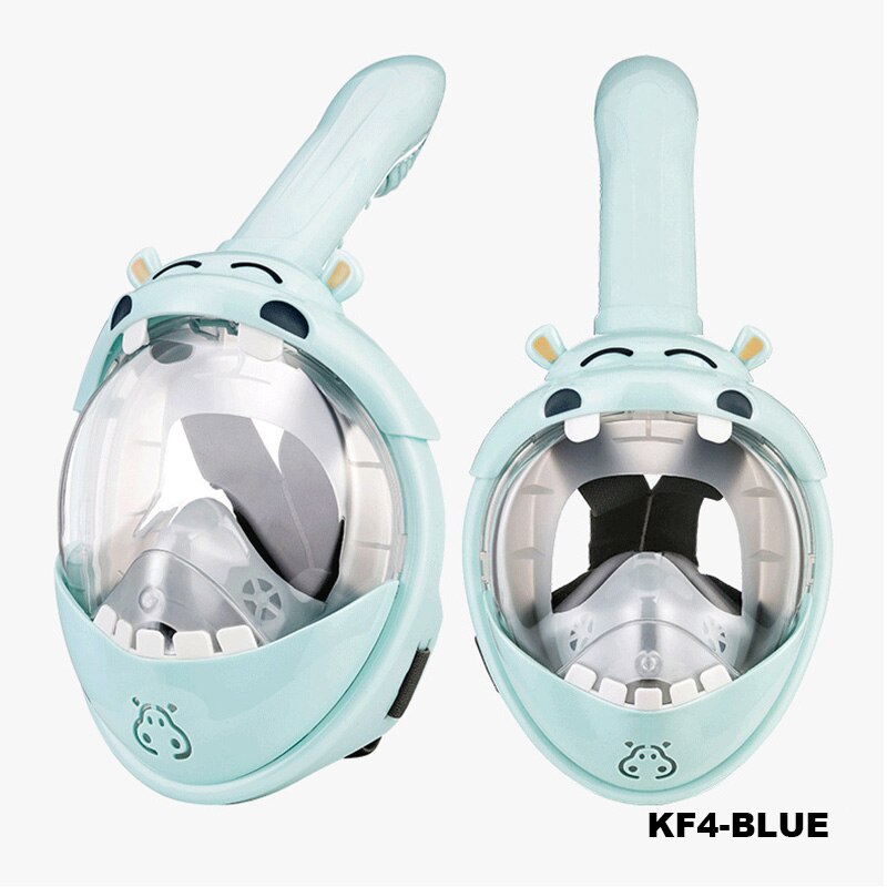 Mascarilla de buceo con forma de tiburón para niños, máscara de silicona, plegable, tubo de respiración completamente seco, equipo de natación: KF4-Blue