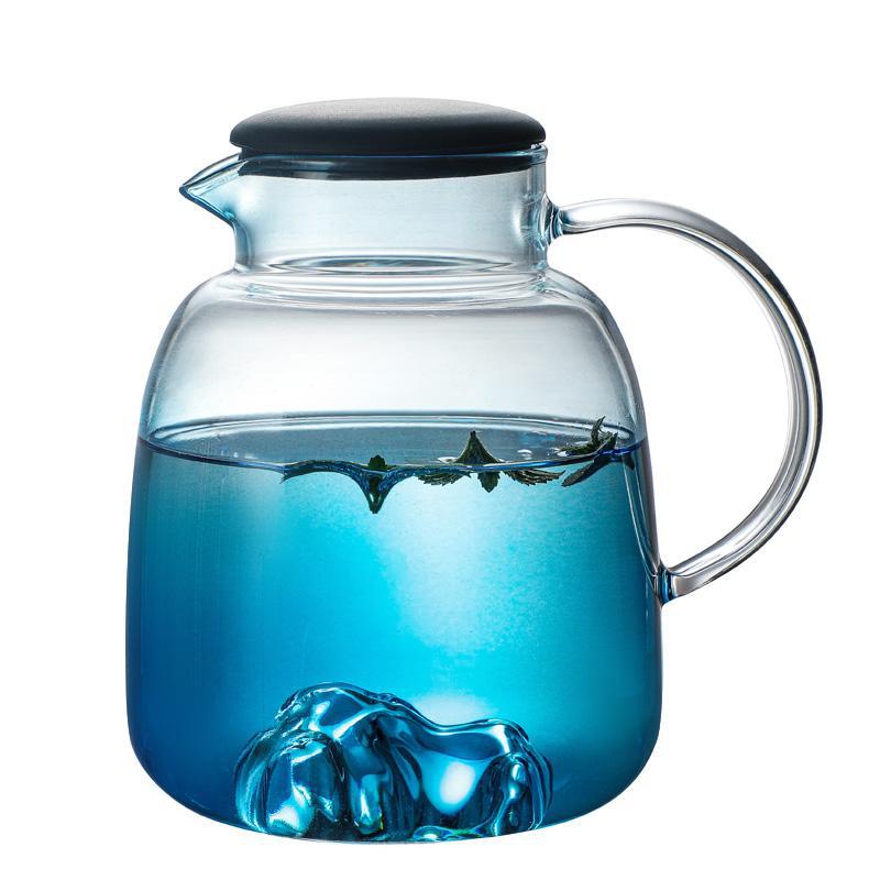 Jarras de vidrio para el hogar, vasos transparentes para agua, jarra de agua de gran capacidad con gradiente azul, calefacción, Juego de vasos de vidrio grueso