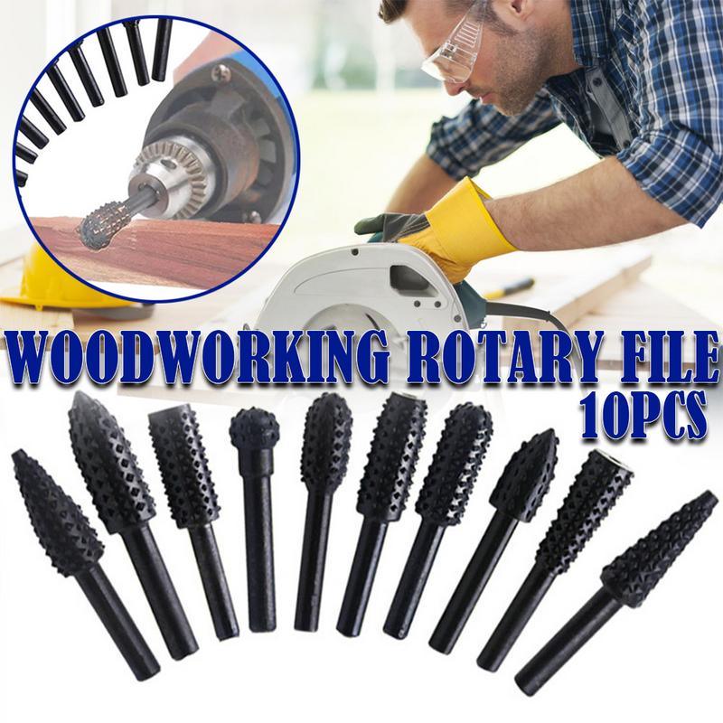 10PCS/Set Woodworking Electric Rotary File Wood Carving Tool Grinding Polishing Machine