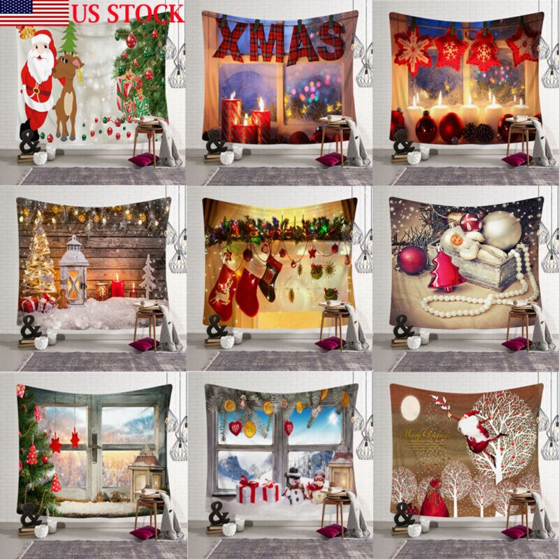 Digital Print Christmas Landscape Theme Picture Tapestry Background Wall Decoration Blanket Multi-Function Home Hotel Travel