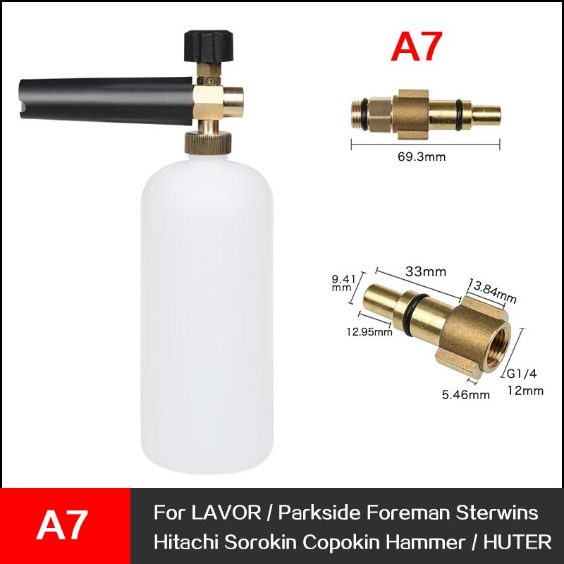 Générateur de mousse pour karcher avec différents types adaptateurs de filetage mâle buse de mousse de neige pistolet savon moussant voiture huter générateur de mousse: WHITE