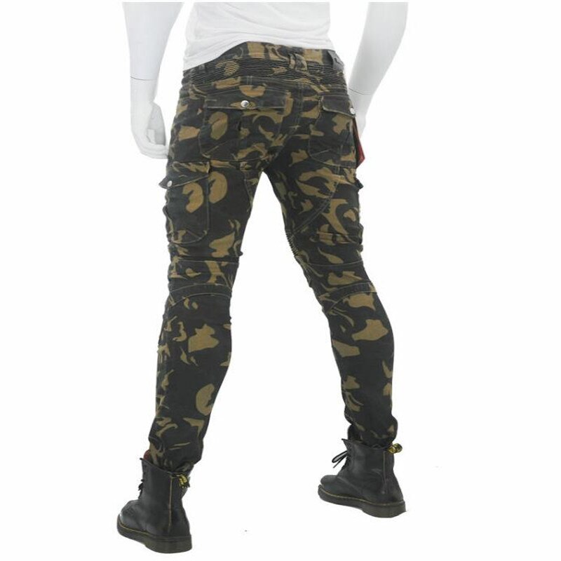 Motocykl UBS06 dżinsy moro wypoczynek motocyklowe męskie terenowe spodnie jeździeckie z ochroną sprzętu ochraniacze na kolana