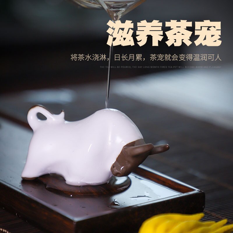 Calf ceramic tea pet ornaments, tea play Ru porcelain can be opened, tea set Kung Fu accessories