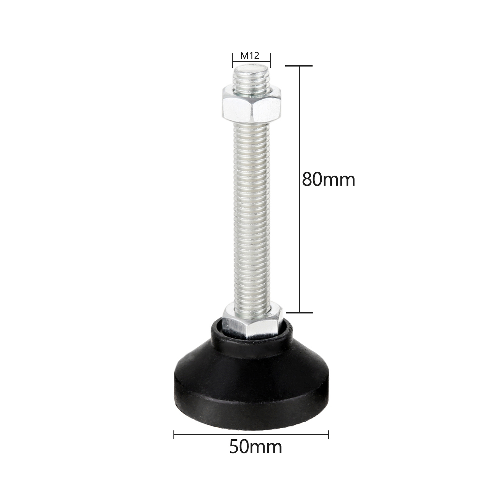 4pcs Adjustable Furniture Foot with Thread Nylon Metal Glide Leveling Feet M8 M10 M12 Dia. 40/50mm Guard Pad Universal Support: 50XM12X80(DXMXH) 4pc