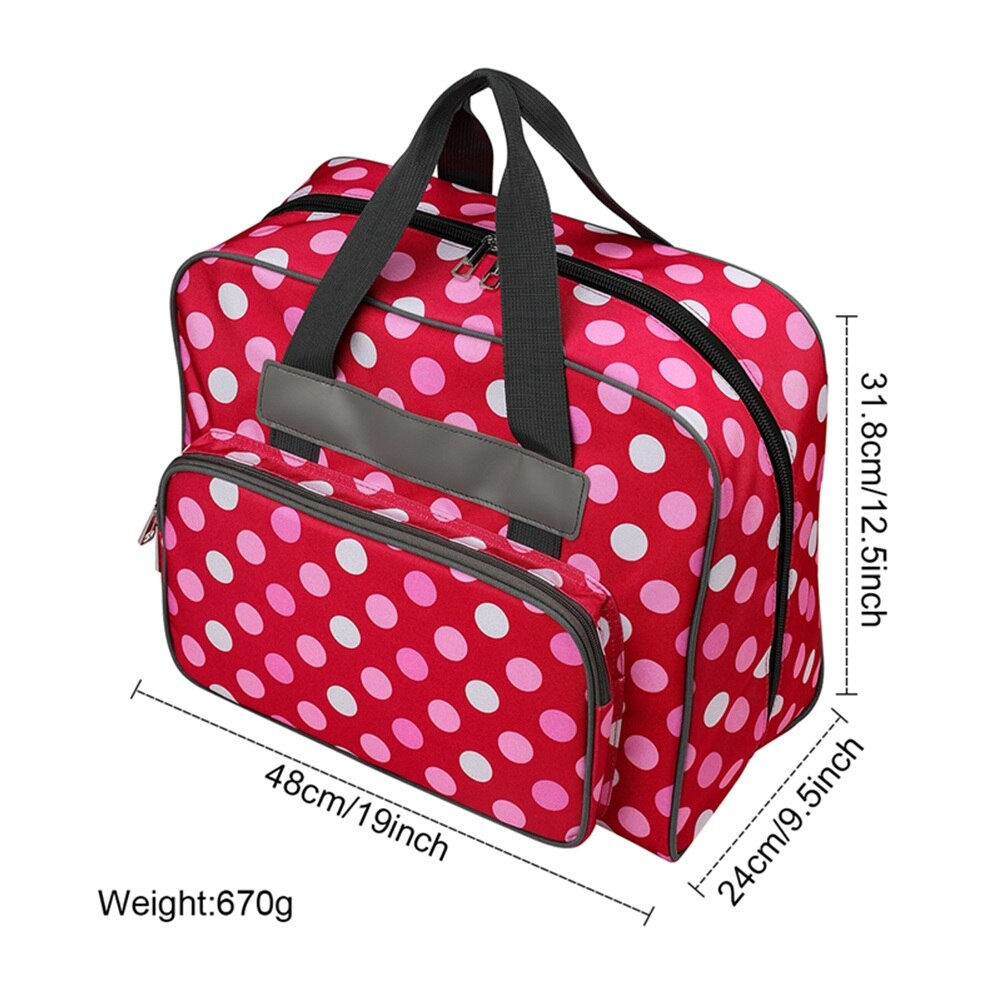 Portable Dots Print Sewing Machine Bags Woolen Yarn Crochet Kit Storage Bag Multi-functional Sewing Machine Sack: Red