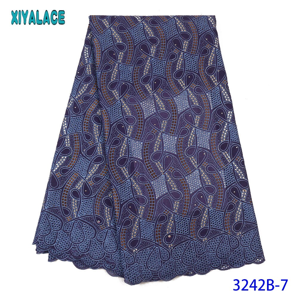 Afrikaanse Kant Stof Kant Zwitserse Voile Kant In Zwitserland Blauwe Stof Met Stenen Voor Vrouwen Jurken KS3242B: Picture 7