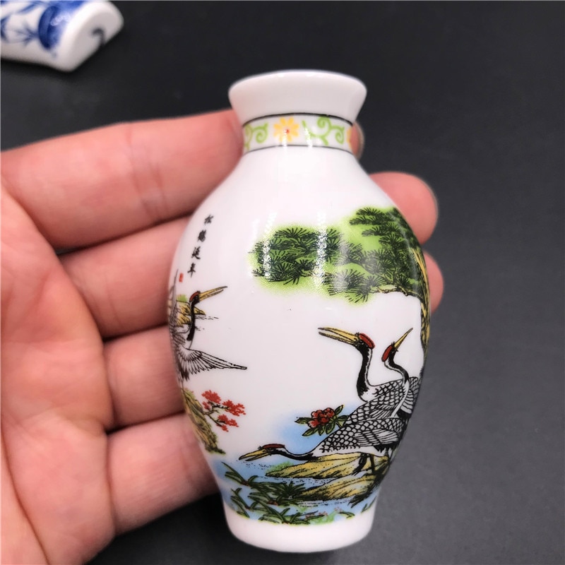 Jarrón de porcelana azul y blanca de cerámica de estilo chino, conjunto de imanes para refrigerador, imán para nevera, recuerdo: Crane