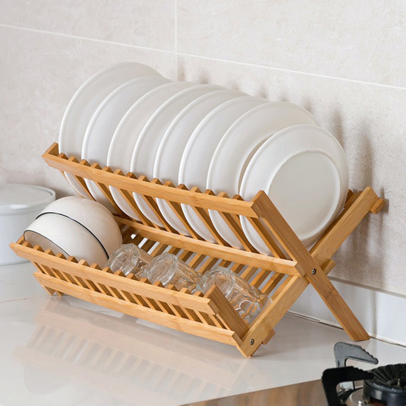 Opvouwbare Afdruiprek Bamboe Droogrek Houder Gebruiksvoorwerp Afdruipbord Droogrek Opslag Keuken Organizer Rack Houder