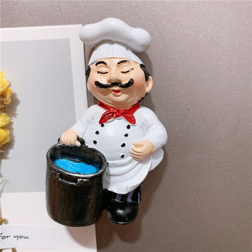 European-style chef chef boy girl bread fruit cartoon cute resin magnetic refrigerator sticker magnet: Blue