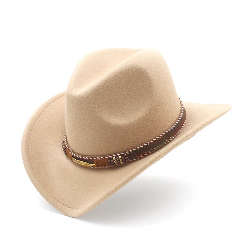 Menns ull vestlig cowboyhatt til herre dame vinter høst jazz cowgirl cloche sombrero caps med belte: kaki