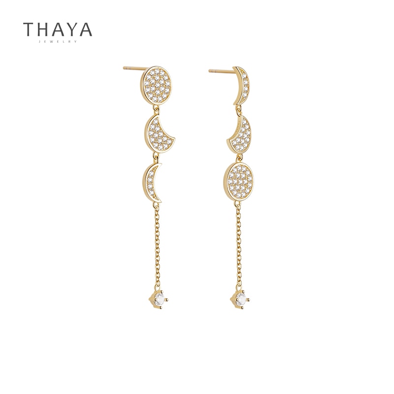 Thaya Echtes s925 Silber Mond & Sterne Ohrringe 14K Gold Überzogene Ohrringe Zirkon Charms Für Frauen Mädchen Feine schmuck