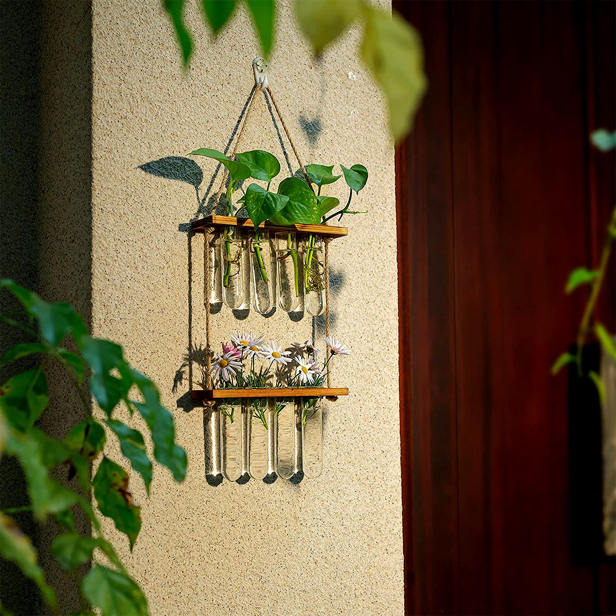 Ins – jardinière murale en verre, Terrarium, Vase avec support de Tube à essai en bois pour la Propagation de plantes hydroponiques