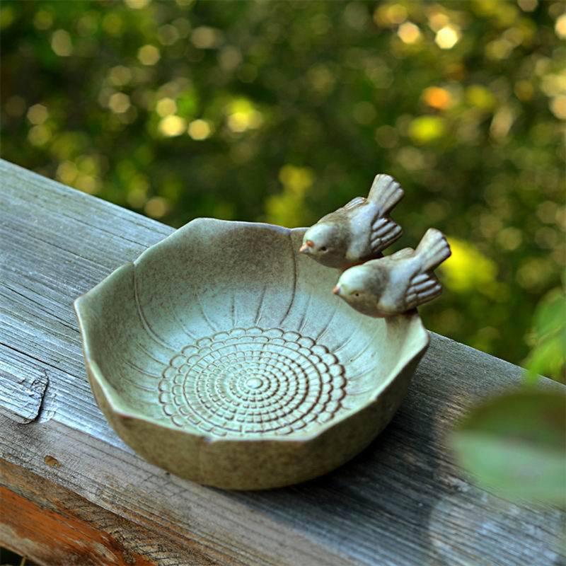 Baño de aves multifuncional para patio, alimentador de aves, Pájaro de cerámica, Baño de aves, Bol de baño para decoración de jardín, plantas suculentas, adornos de escritorio con macetas