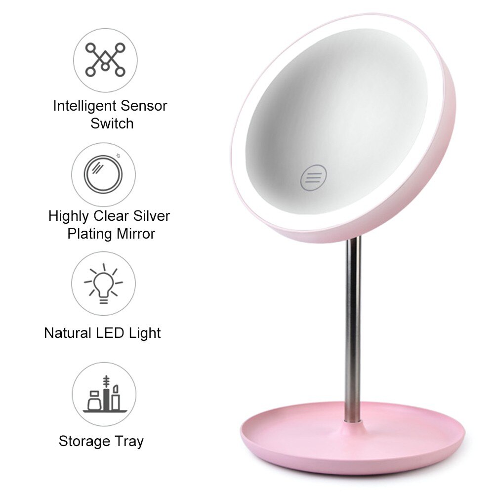 LED Light Makeup Mirror Table Lamp 360 Degree Rotation Brightness Adjustable Beauty Cosmetic Mirror