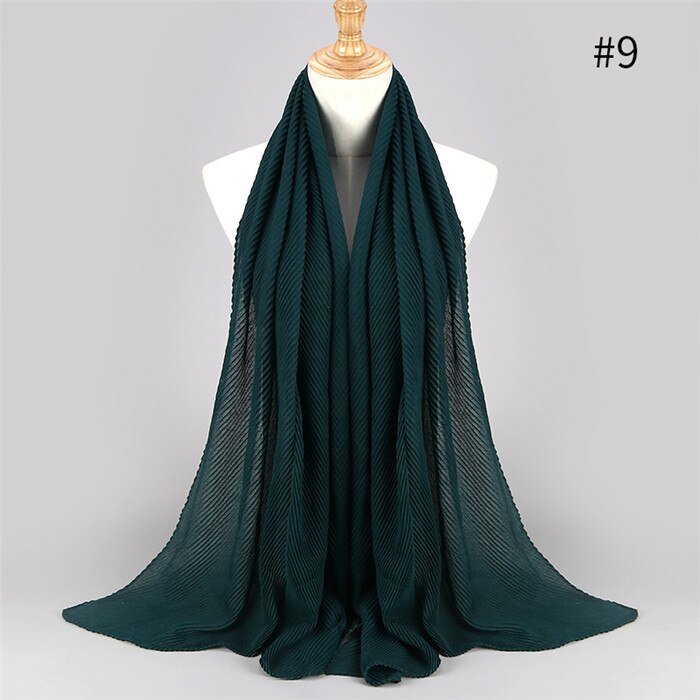 Offre Spéciale plissé maxi hijabs écharpe châle plaine maxi musulman hijab femmes rides foulards châles doux silencieux 1 pc: color9 dark green