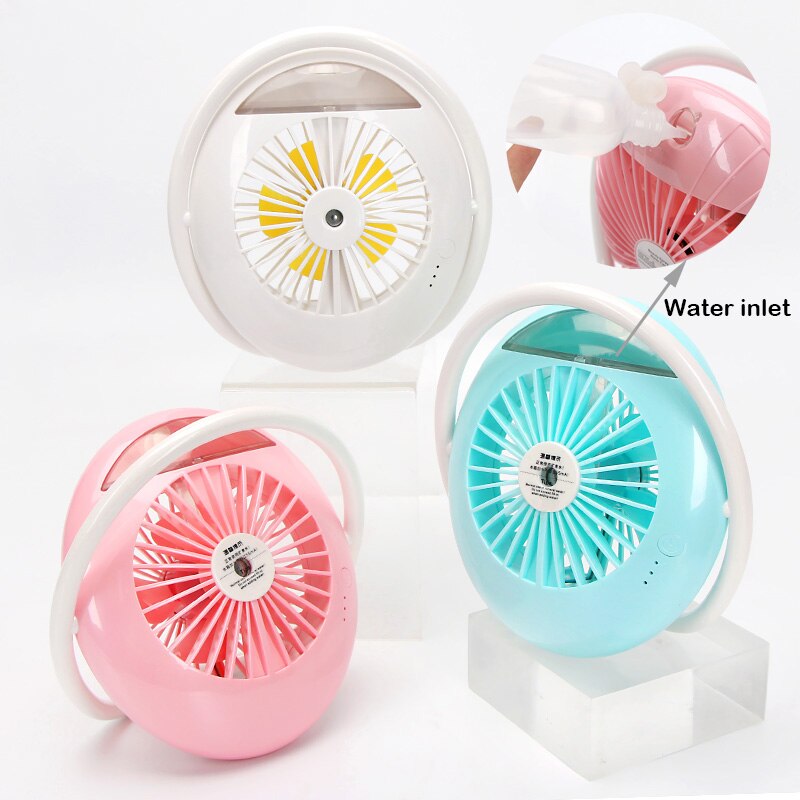 Pink 2000 mah vandsprayventilator usb bærbar køling mute genopladelig ventilator klimaanlæg luftfugter 2 in 1 til hjemmekontor