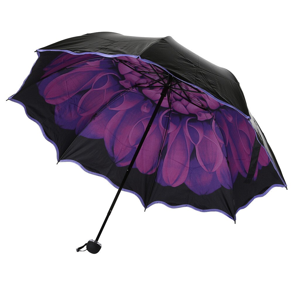 Frauen Regenschirme Spitze Schwarz Falten Regenschirm Reise Regen Winddicht Regenschirm Falten Anti-Uv Sonne/Regen Regenschirm: LILA