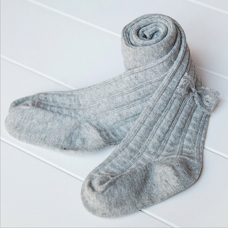 1 paar Kids Sokken Peuters Meisjes Kant Boog Knie Hoge Lange Zachte Warme Winter Katoenen baby Sokken Kids Gebreide gestreepte 5 Kleur: Grijs / 1 to 2 Years