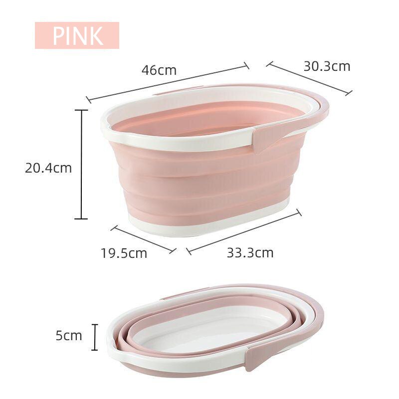 Cubo plegable con mango, Cubo de silicona plegable para exteriores, suministros de pesca y acampada, lavabo de baño, Herramientas de limpieza de cocina: PINK-1PC