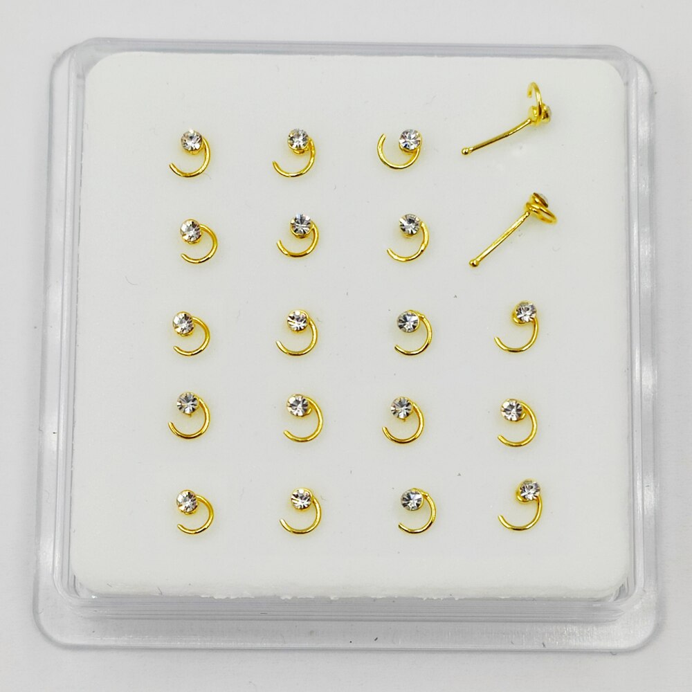20 Stks/pak 925 Sterling Silver Swirl Neus Bone Met Crystal Neus Piercing Sieraden: gold ball