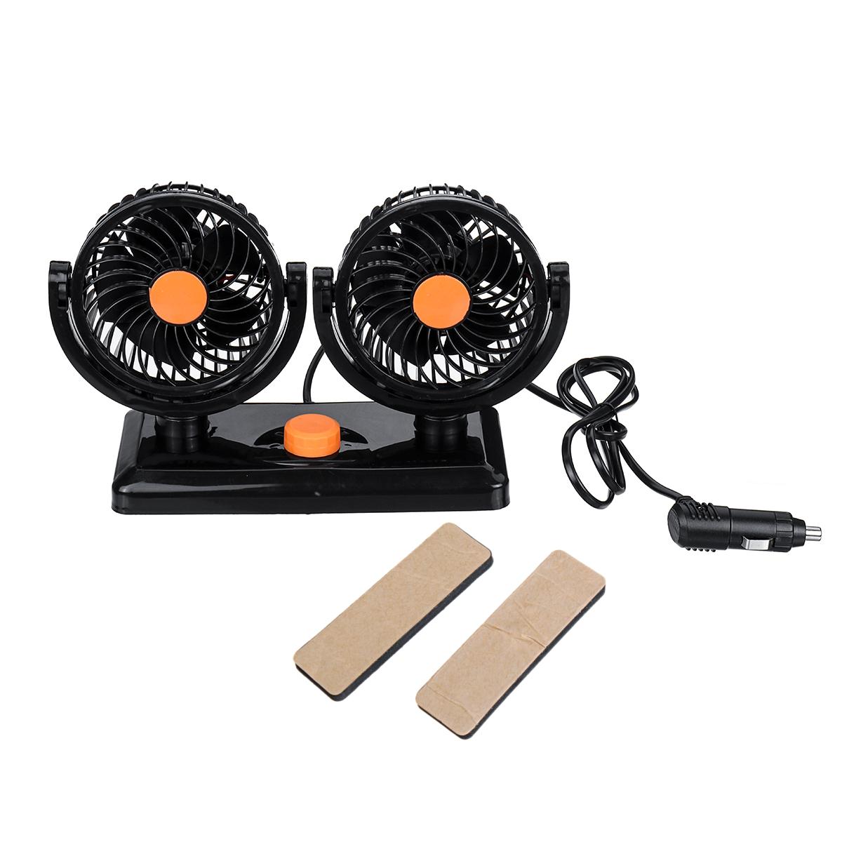 12V/24V Mini Elektrische Auto Ventilator Laag Geluidsniveau Airconditioner 360 Graden Roterende Koelventilator Koeler Zomer outdoor Dual Sngle Hoofd: 24V Dual head orange