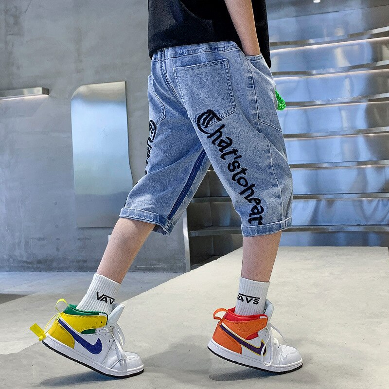 Sommer Kurze Jeans Jungen Jeans Kinder Denim Kurzen Hosen Casual Brief Drucken Teenager Dünne Hosen Jungen Hosen Für 4 zu 14 Y