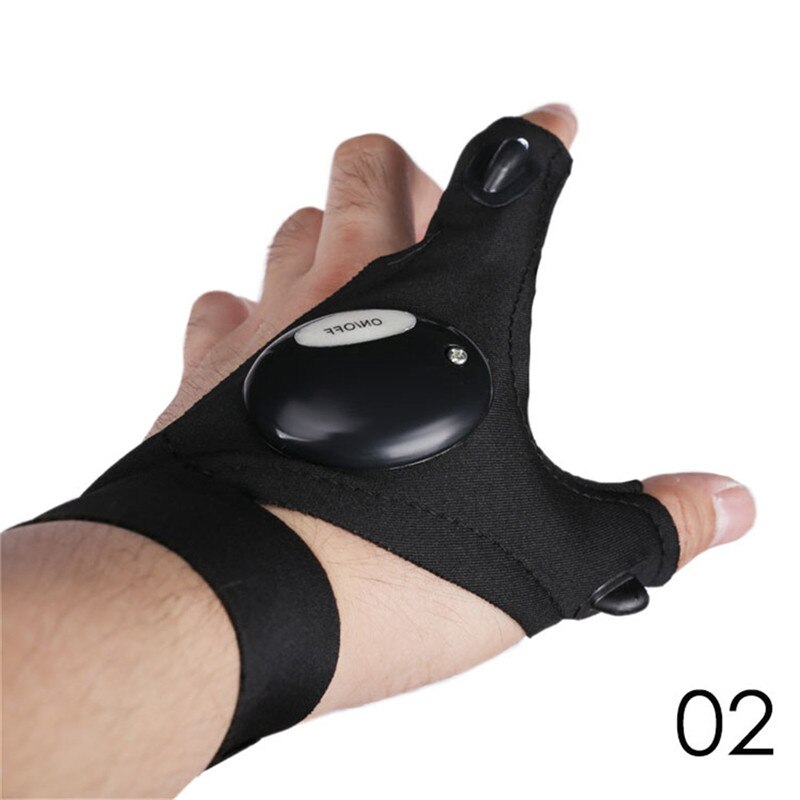 1 pièces LED lampe de poche extérieure pêche gants demi-doigt gants avec lumière éclairage nuit pêche sauvage Camping gauche main droite: Rouge
