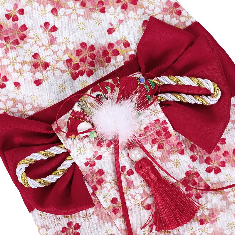 Ropa de perro mascota exquisito pequeño Floral japonés Kimono ropa de perro arco falda para mascotas Cuatro estaciones disponibles para perros pequeños