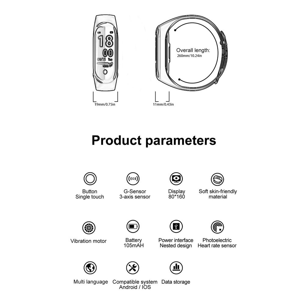 Smart Bracelet Heart Rate Blood Pressure Health Waterproof Smart Watch Bluetooth Watch Wristband Fitness Tracker