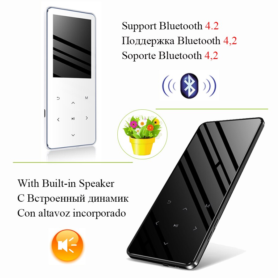 MP3 jugador mini con Bluetooth y USB deporte reproductor de música portátil flac hifi reproductor de mp 3 gb 32gb con altavoz teclas táctiles tf fm radio de audio