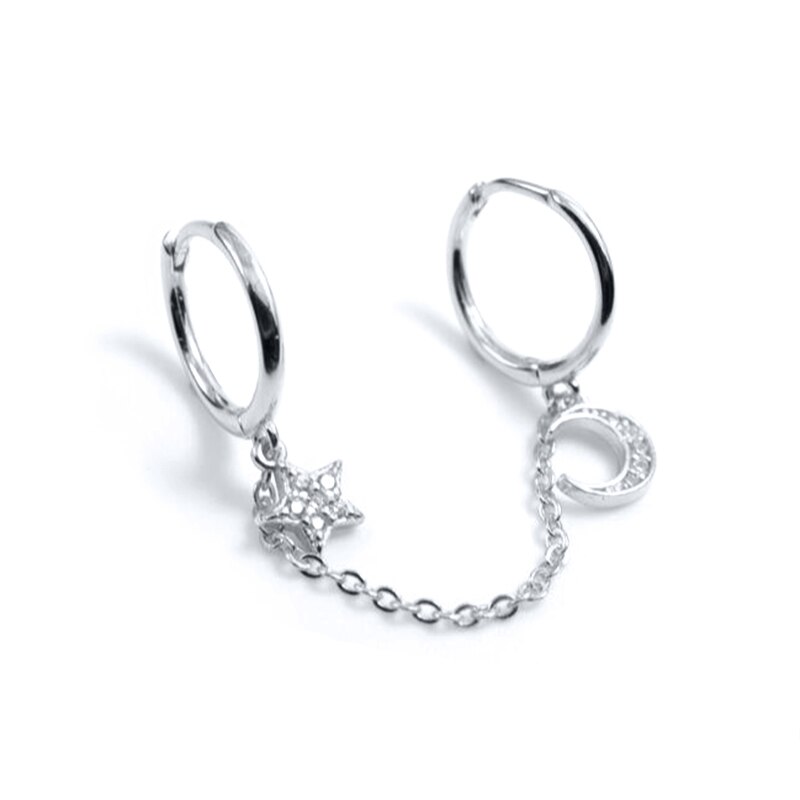 Aide – boucles d&#39;oreilles en argent Sterling 925 avec pendentif lune et étoile, en cristal CZ, 9mm, 1 pièce: silver color 1pc