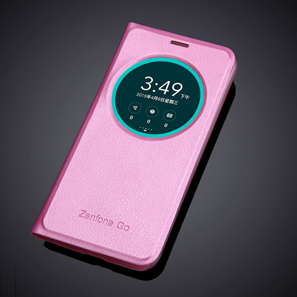Verkoop Cirkel View Window Case Cover voor ASUS Zenfone Go flip pu leather Case Voor ASUS Zenfone go 5.0 inch ZB500KL ZB500KG: Roze