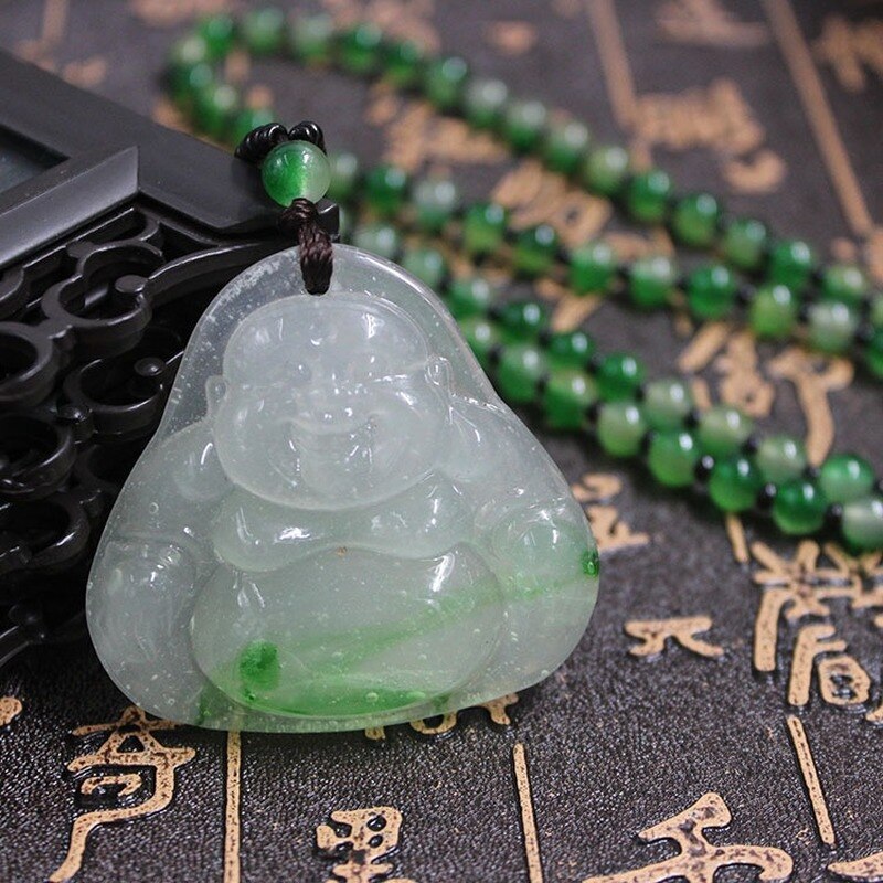 Natürliche Licht Grün Hand Geschnitzte Buddha Jade Anhänger Boutique Schmuck männer und frauen Halsketten Zubehör: 5