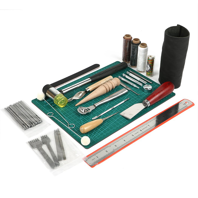 Miusie Lederen Naaien Kit Leer Hobbygereedschappen Set Hand Naaien Priem Stiksels Punch Carving Werk Zadel Groover Set Voor Beginners