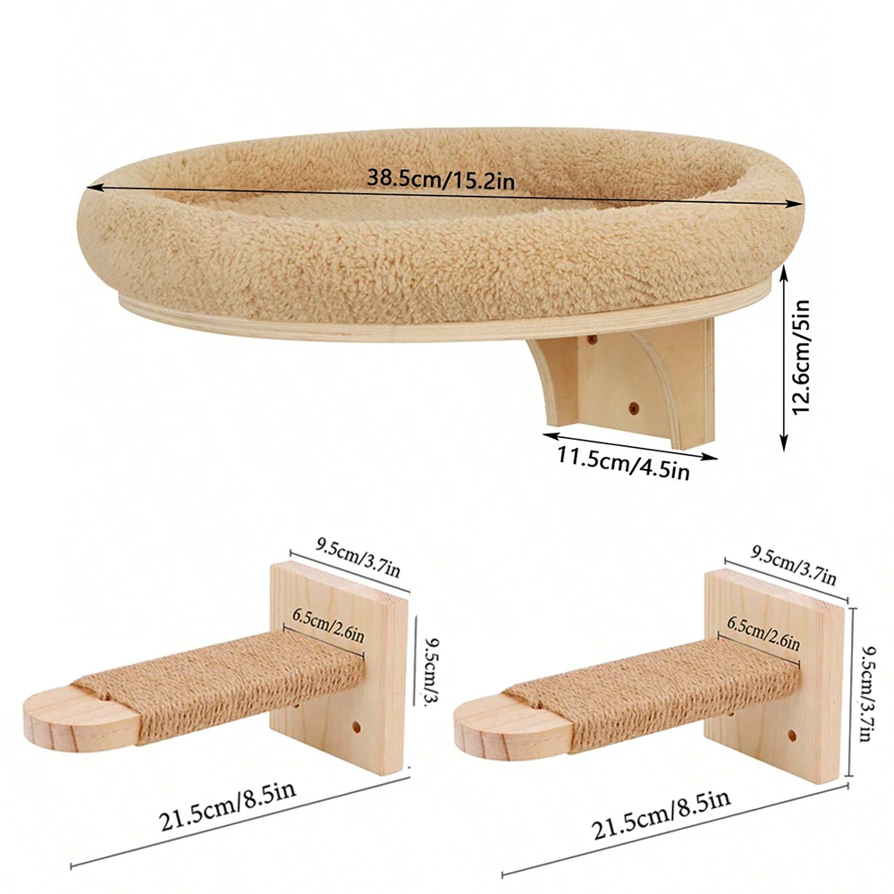 Cat Climbing Shelves Wall Mounted Cat Tree Sisal Scratching Post Cats Hammock House Jumping Platform Rope Ladder Pet Furniture: Gold