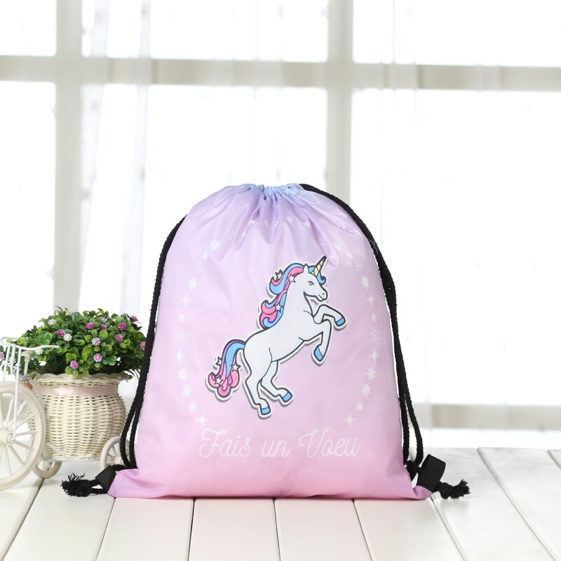 Koord Rugzak mode Vrouwen 3D afdrukken reizen knapzak mannen Casual tassen unisex vrouwen schouder trekkoord Eenhoorn tas: KS4-4-10