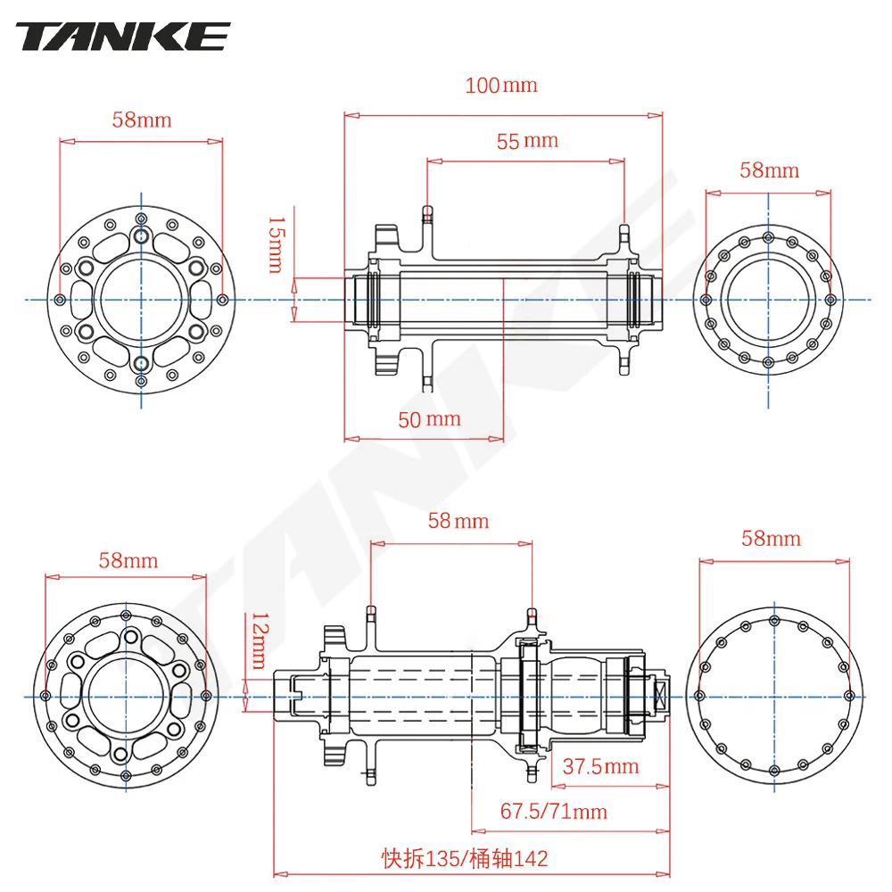 TANKE 120 Kliknaaf 6 Lager MTB Mountainbike Hub Voor Achter 28 32 36 Gaten QR Steekas Uitwisseling Schijfrem Fietsnaven HG