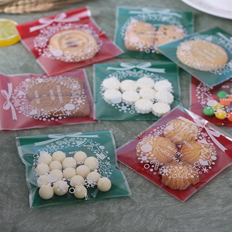 7x 7Cm/10X10Cm 100 Stuks Cookie Tassen Kerst Koekje Wrappers Clear Snoep Zakken Snoep Bar chocolade Verpakking Organisator