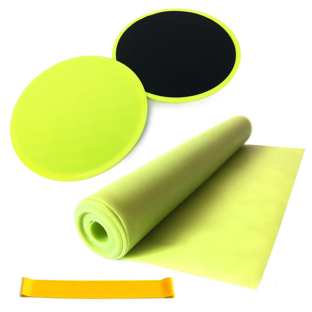 4-Piece Yoga Equipment Set - Core Sliders, Resistance Loop Band, Latex Strap: Yellow