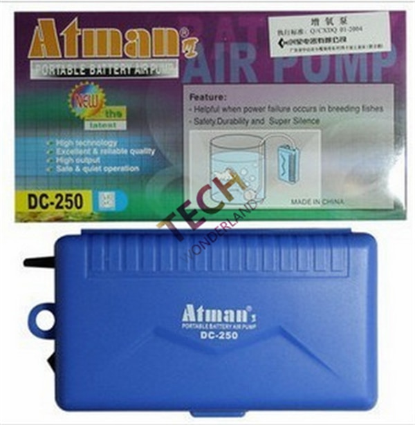 Atman DC-250 pompa di ossigeno portatile batteria a secco per la pesca pompa 0.3W acquario pompa di aria