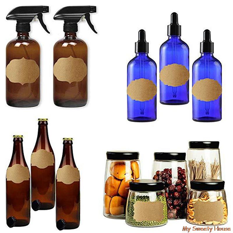 300pcs Kraft Paper Stickers Blank Handmade Sticker Adhesive Labels Scrapbooking Christmas Package Envelope Jar Bottle Label