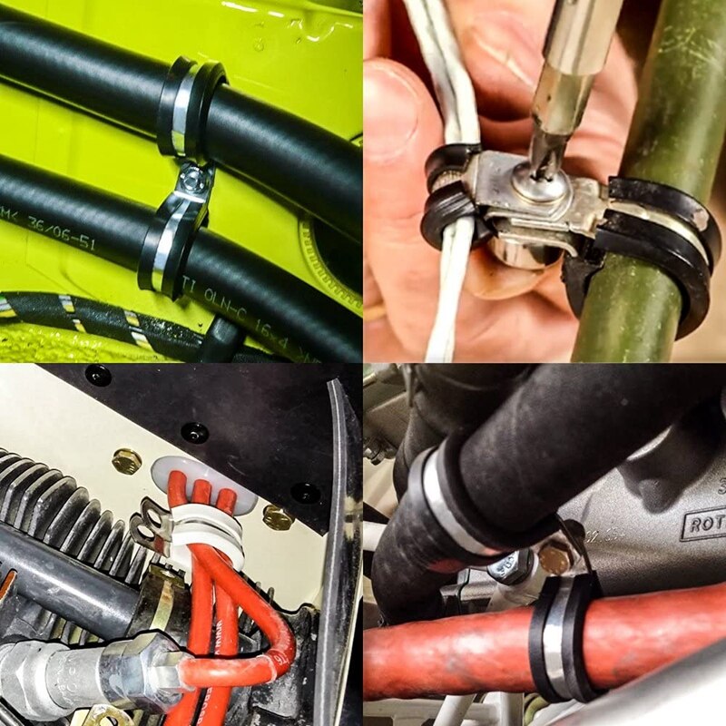 12Pcs Rubber Air Cushion Stainless Steel Cable Clamp R-Shaped Tube Clamp with Rubber Strip 6 Sizes