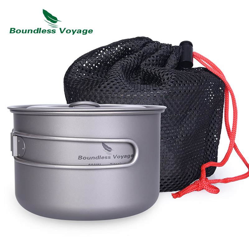 Grenzeloze Voyage 800Ml Titanium Pot Ultralight Camping Cup Kom Met Vouwen Handvat Outdoor Kookgerei 1 Man Solo Koken Kit