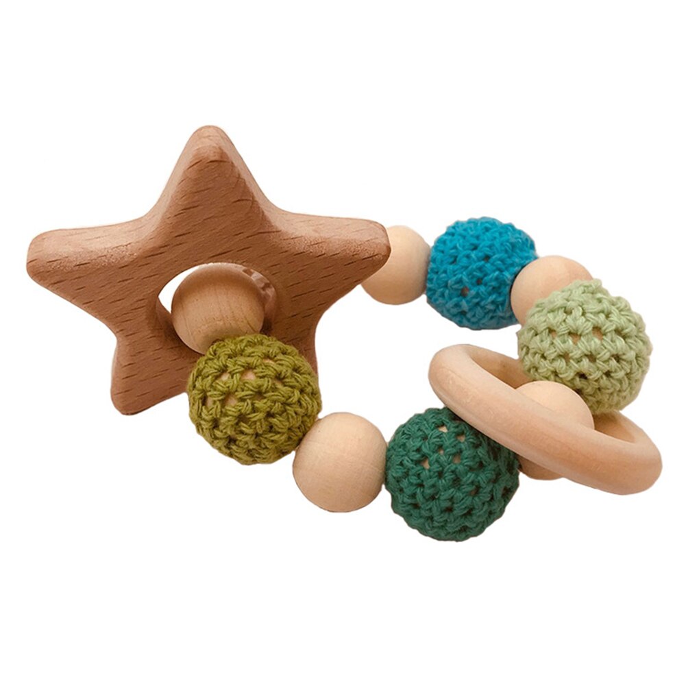 Tre baby tenner pleie armbånd søt tyggering leketøy perler bitringer baby rangle munnpleie tenner trille barnevogn tilbehør: Stjerne