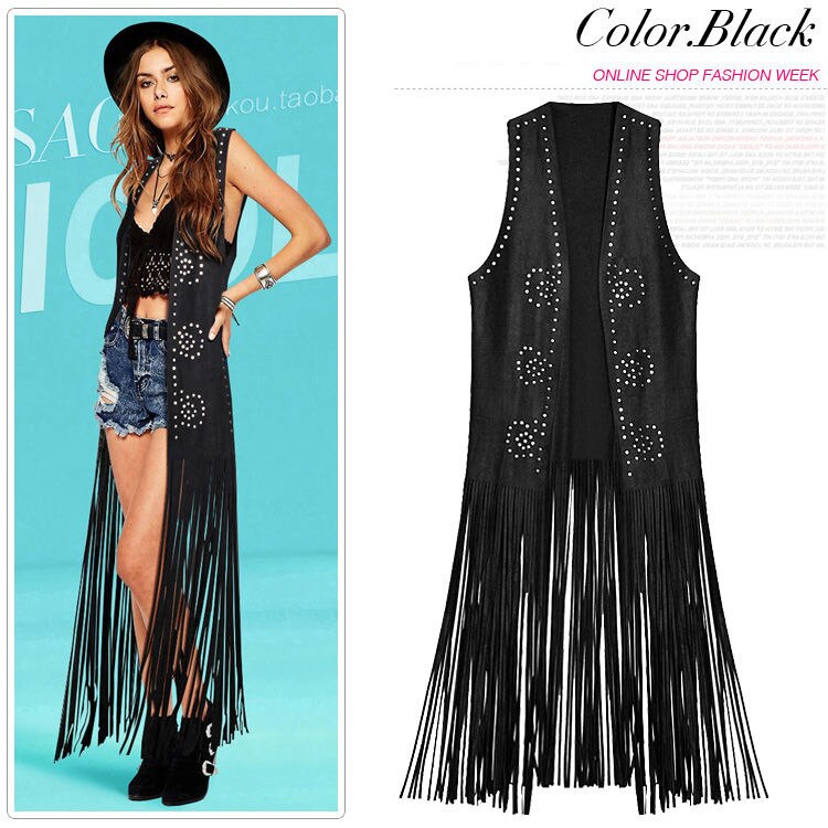 Colete feminino casaco de veludo nova mulher colete casaco de camurça étnica sem mangas borlas franjas coletes cardigan roupas femininas
