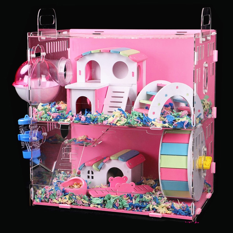 Large Size Hamster House Acrylic Small Pet Cage Transparent Oversized Villa Guinea Pig Basic Cage Toy Supplies Package Nest