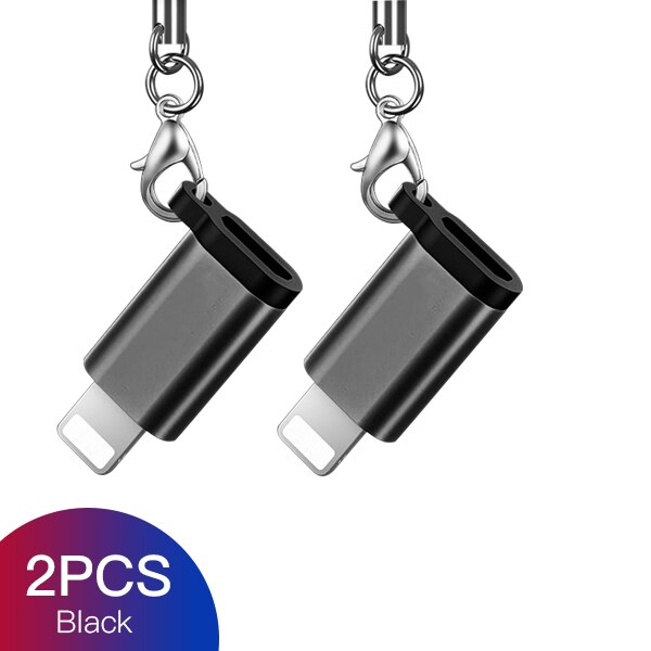 !! Accezz-adaptador otg 4pc com micro usb fêmea para iluminação de 8 pinos para iphone x xs max xr 7 8 6s plus, conversor de carregador e sincronização de dados para telefone: 2PC Black