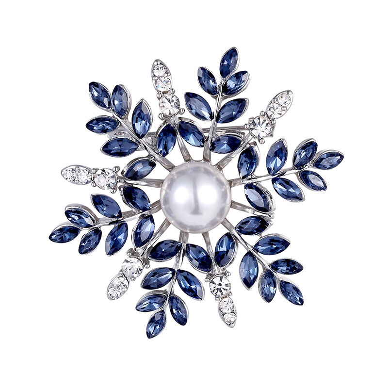 Luckydays spilla scintillante fiocco di neve invernale giallo oro rosa argento colore verde zircone spilla perla per gioielli da donna: silver