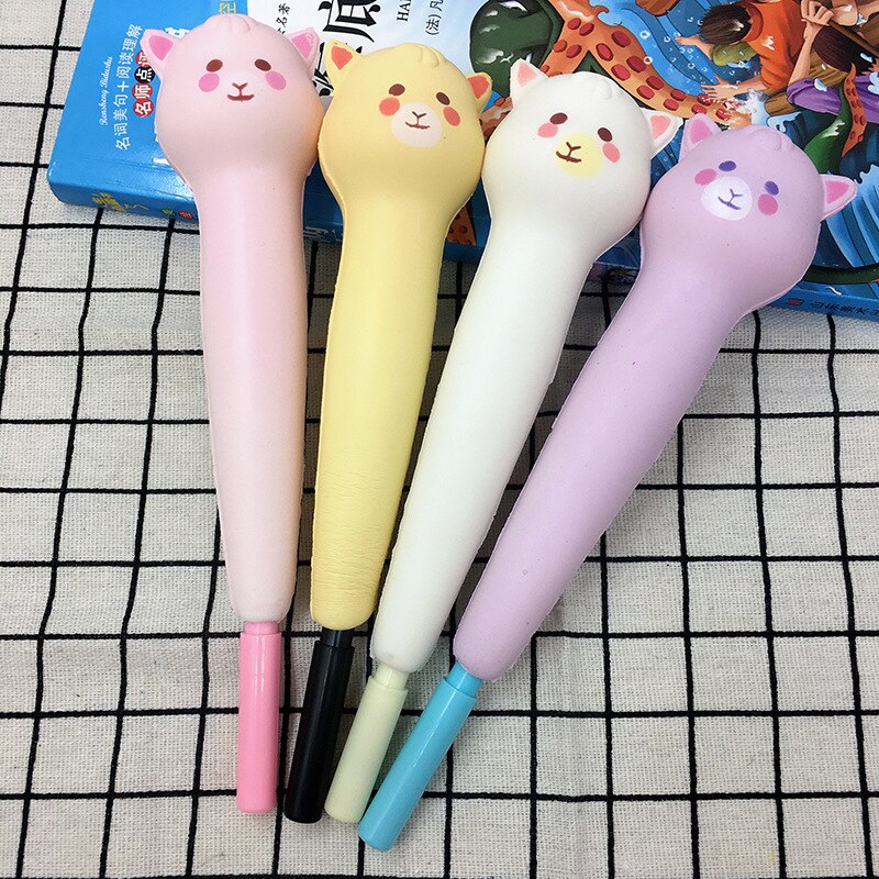 2pcs Cute Squishy Pen Cap Cat Chocolate Alpaca Torch Stationery Pencil Holder Toppers Slow Rising Squeeze Children