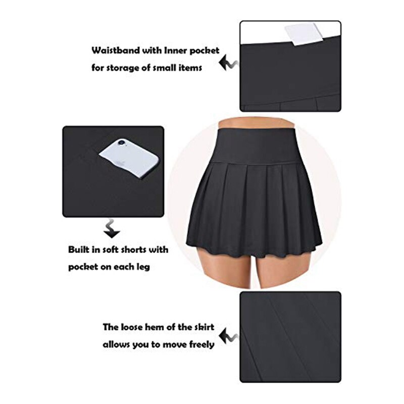 Dames tennisrokken geplooide atletische golfskorts met ingebouwde shorts pasvorm yoga fitness